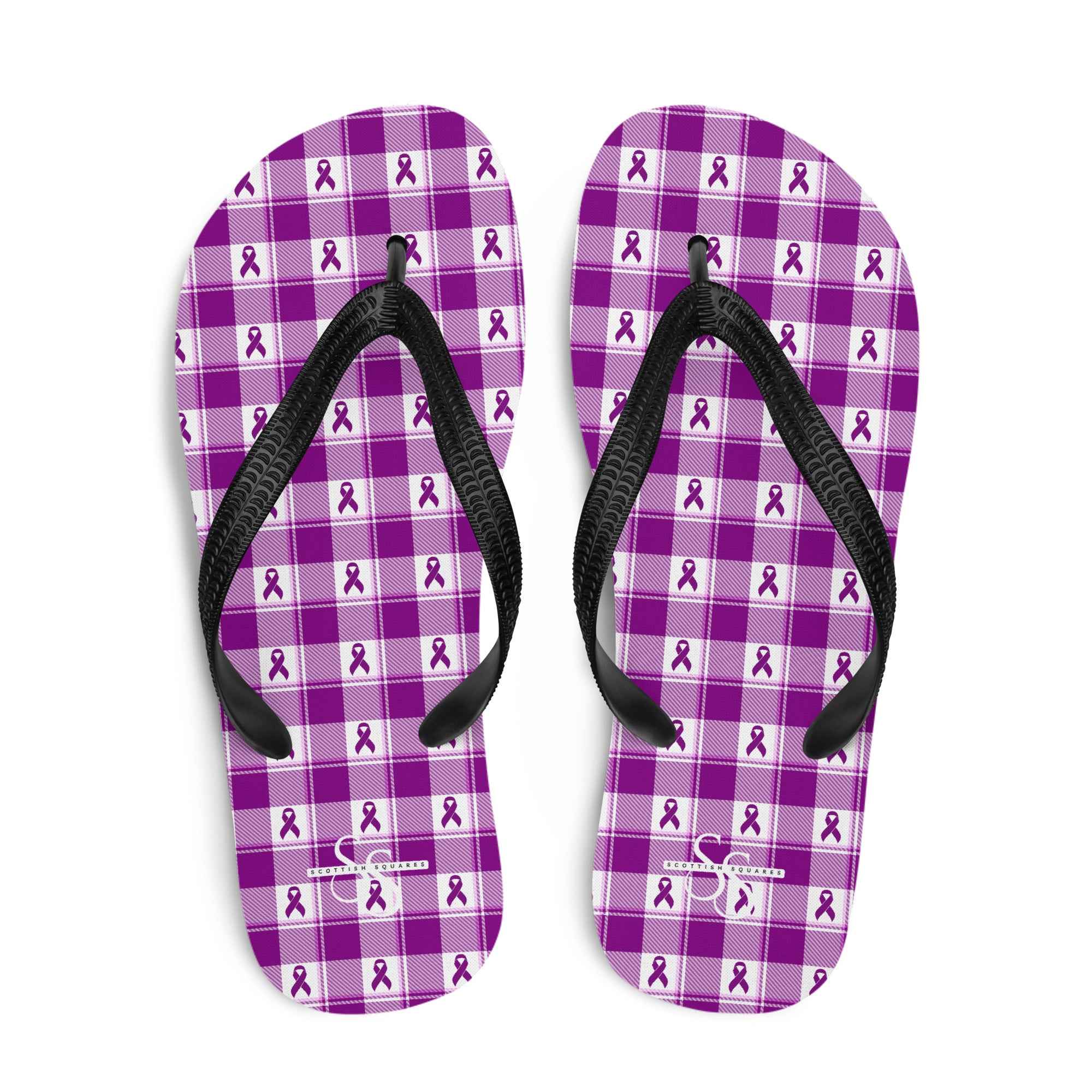 Flip Flops Pancreatic Cancer Awareness Plaid L - Scottish Squares