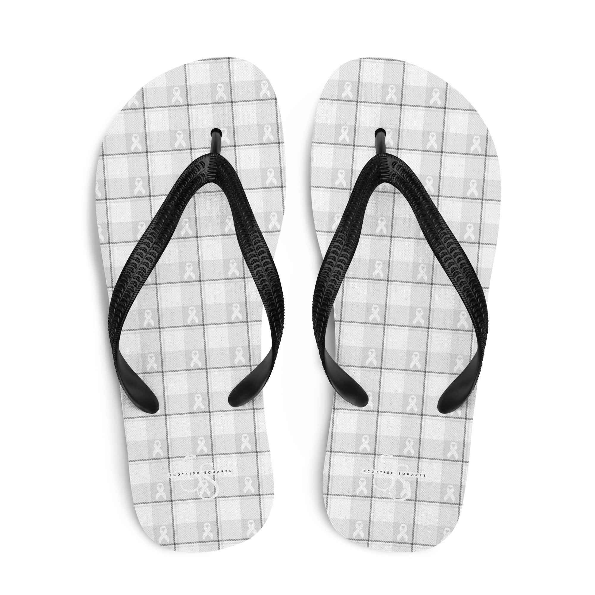Flip Flops Lung Cancer Awareness Plaid, White Ribbon, Supportive Gift L - Scottish Squares
