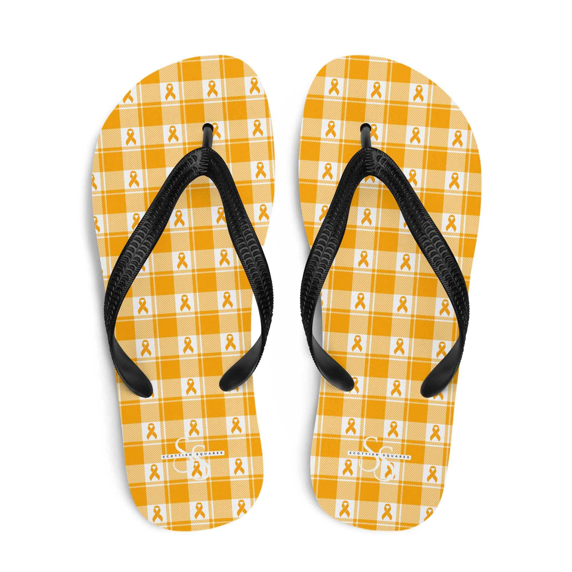 Flip Flops Kidney Cancer Awareness Plaid, Orange Ribbon, Supportive Gift L - Scottish Squares