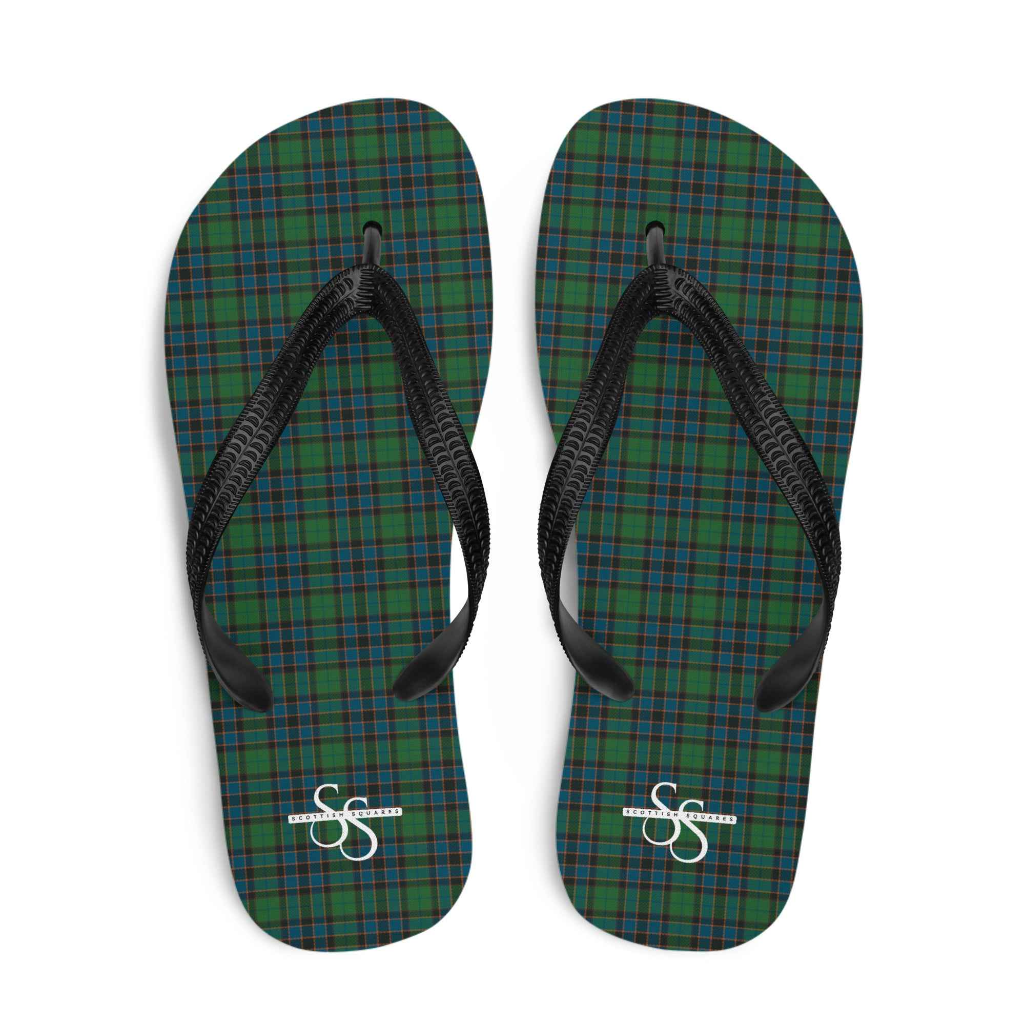 Flip Flops Green Blue Orange Plaid Tartan