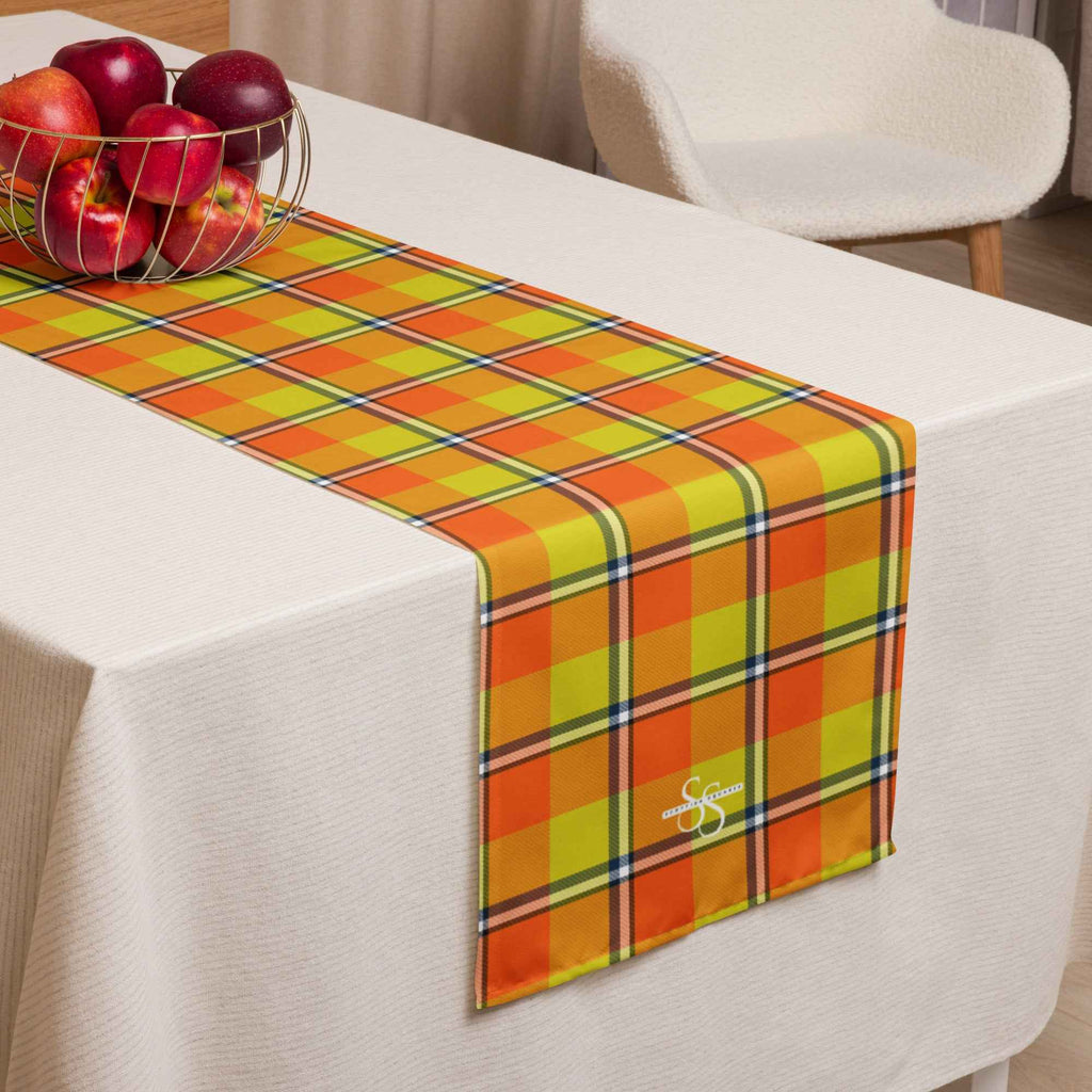 Table Runner Blaze Orange and Bird Flower Plaid Default Title - Scottish Squares