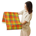 Table Runner Blaze Orange and Bird Flower Plaid - Scottish Squares