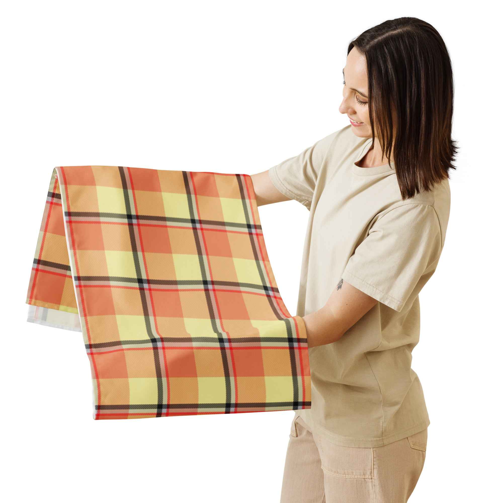Table Runner Claystone and Morning Mist Plaid - Scottish Squares