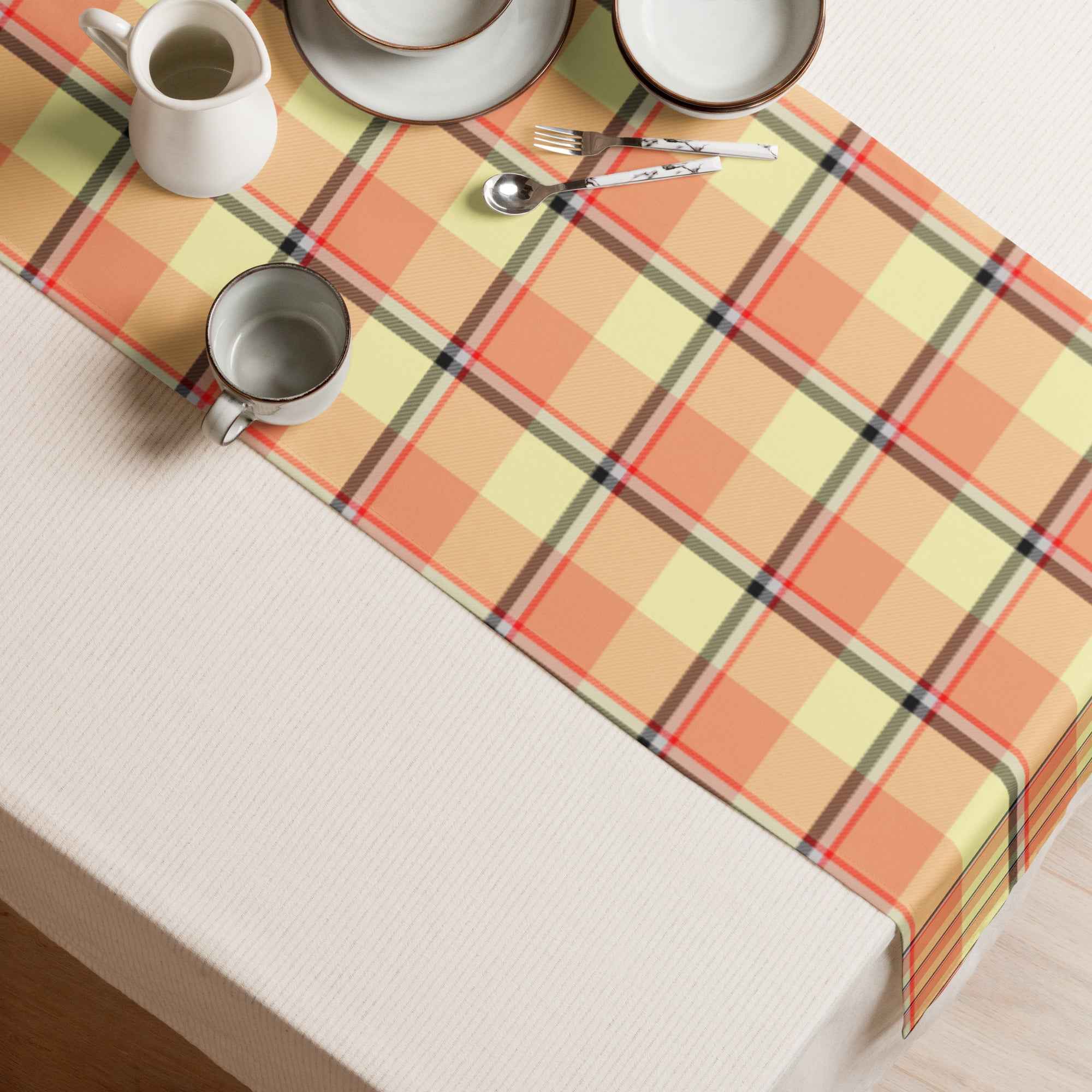 Table Runner Claystone and Morning Mist Plaid - Scottish Squares