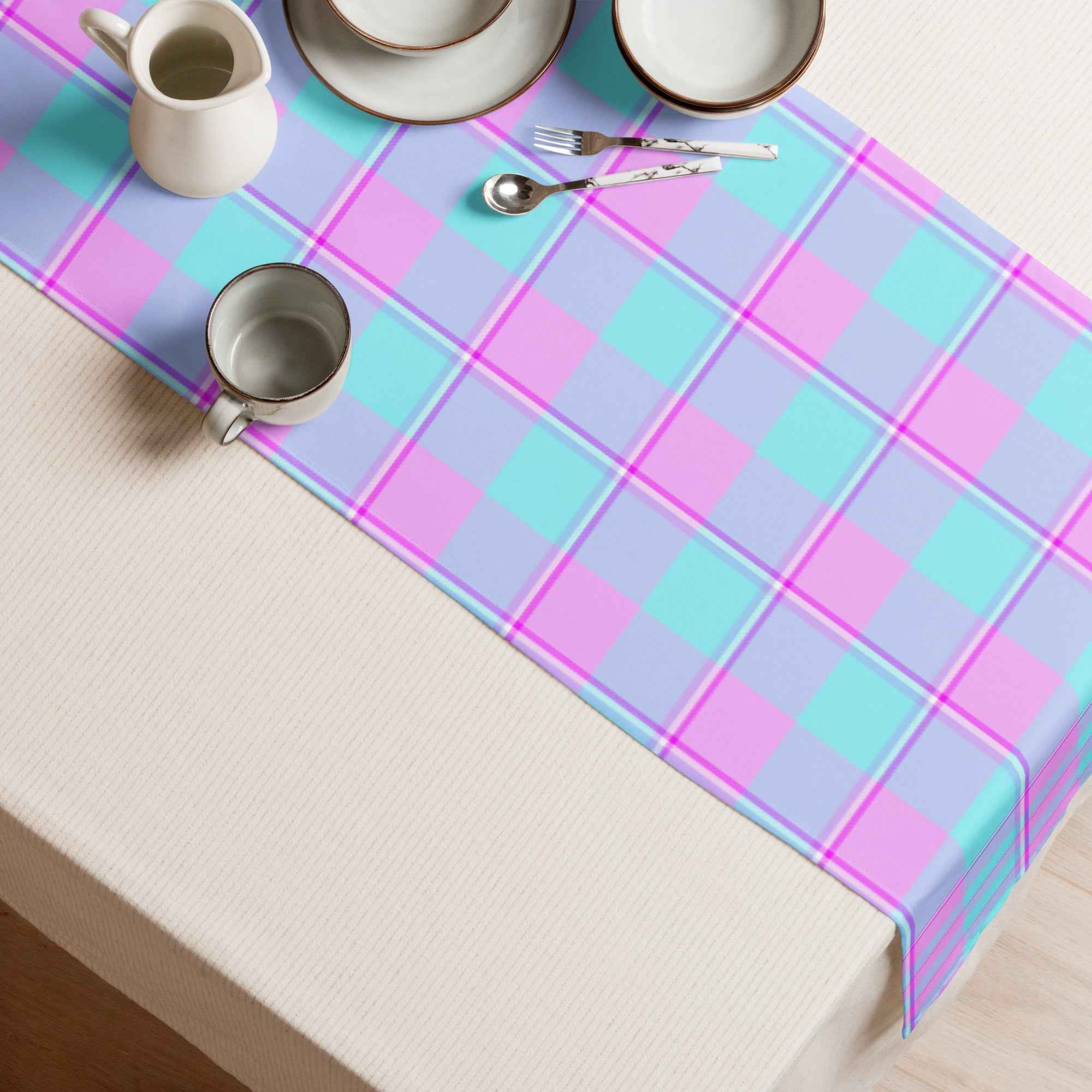 Table Runner Mauve and Coastal Mist Plaid - Scottish Squares