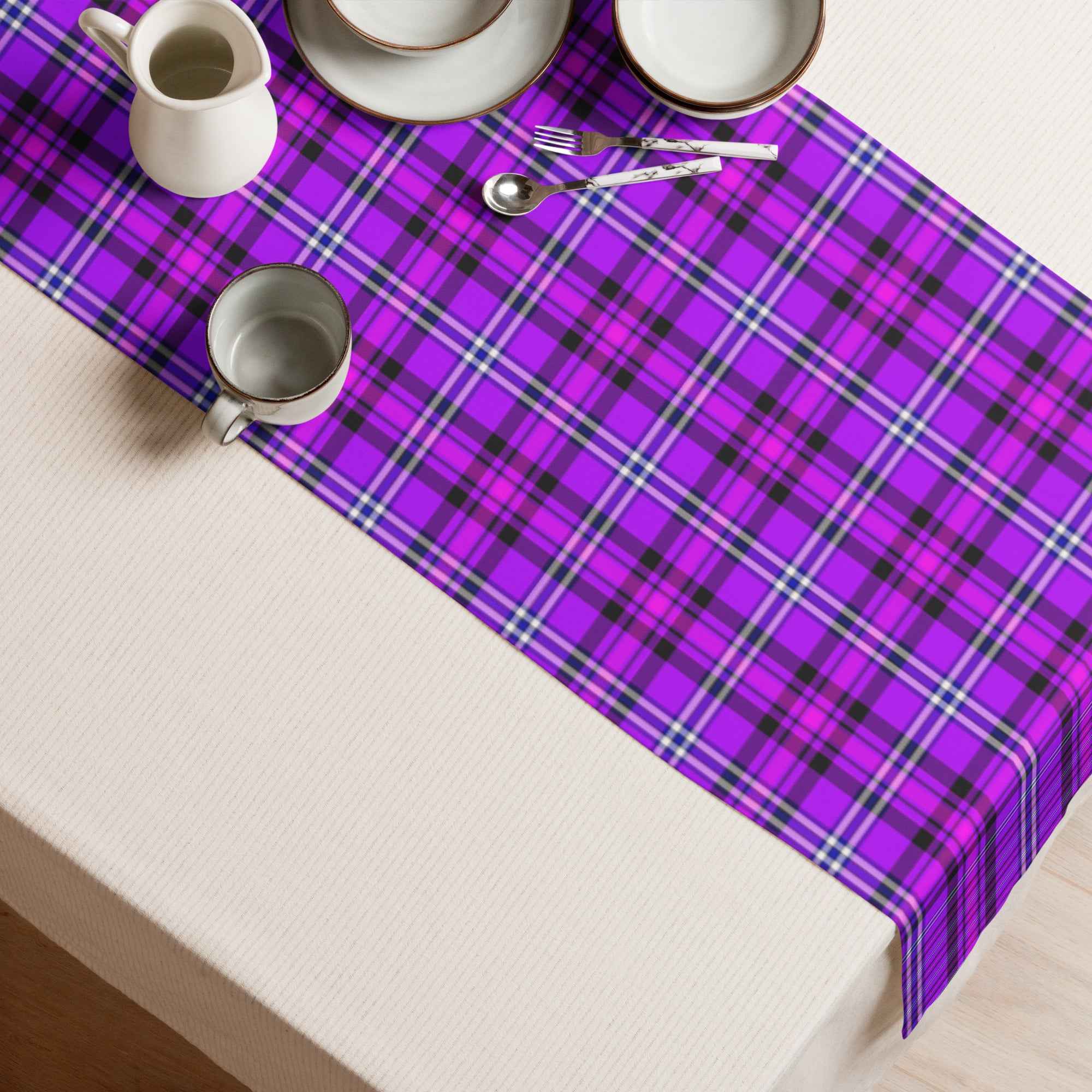 Table Runner Electric Violet and Fuchsia Plaid - Scottish Squares