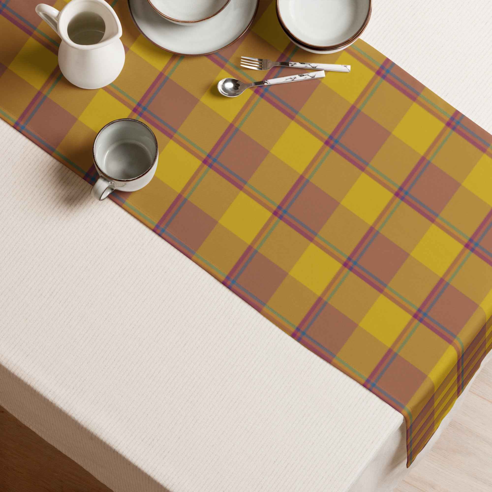 Table Runner Potters Clay and Pizza Plaid - Scottish Squares