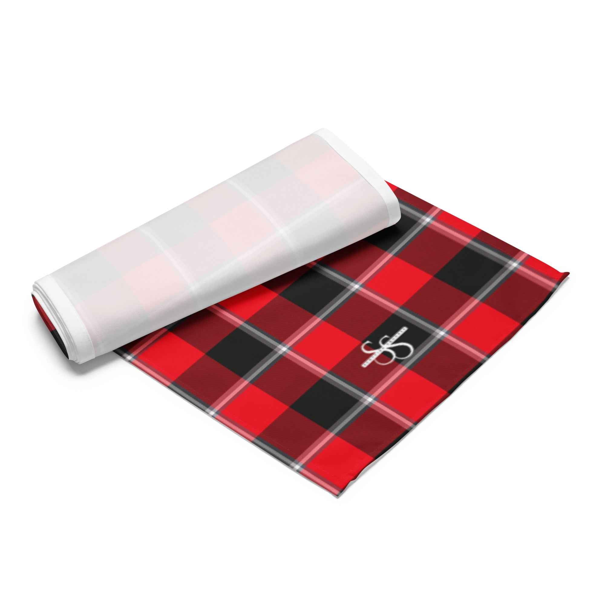 Table Runner Red Ribbon and Heavy Metal Plaid - Scottish Squares