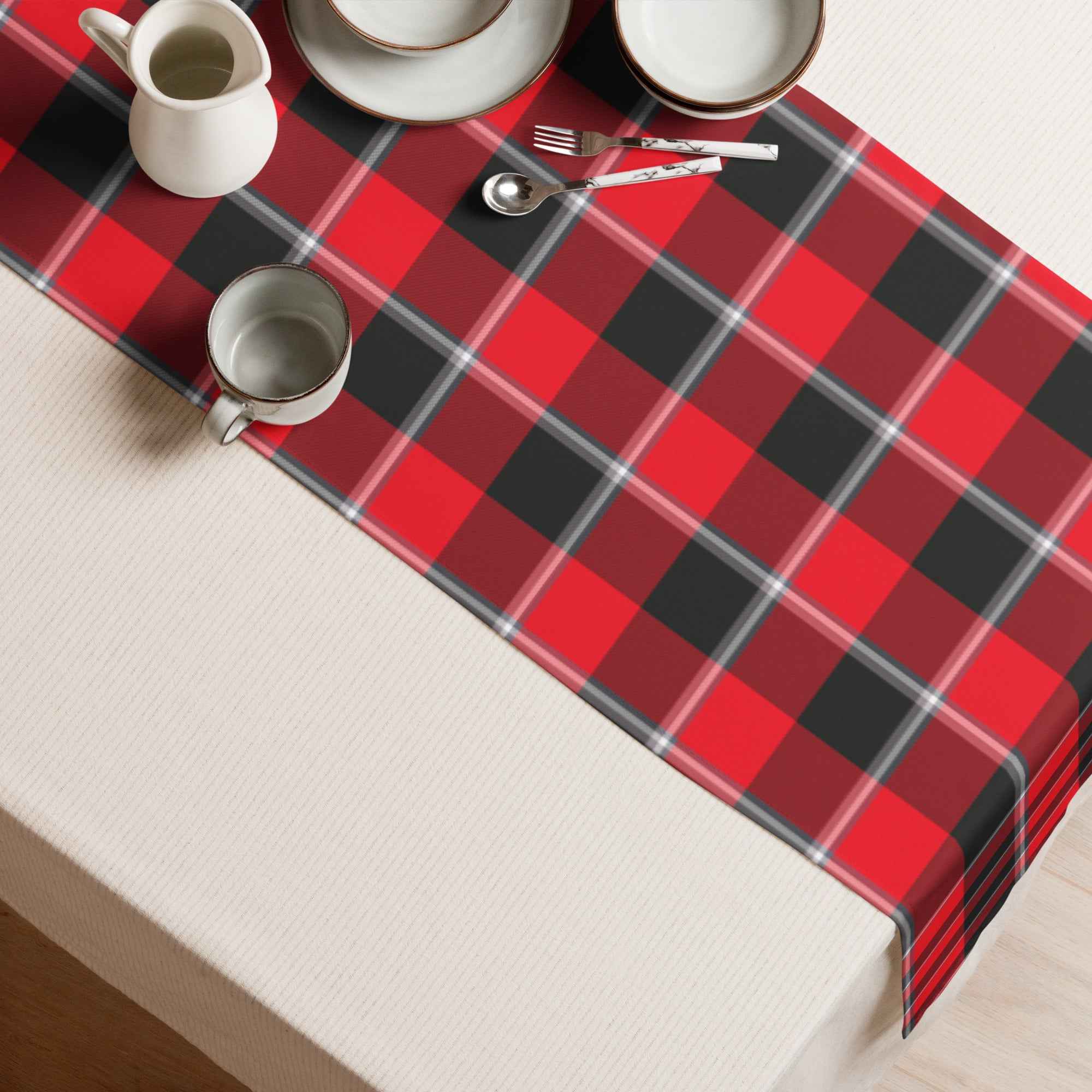 Table Runner Red Ribbon and Heavy Metal Plaid - Scottish Squares