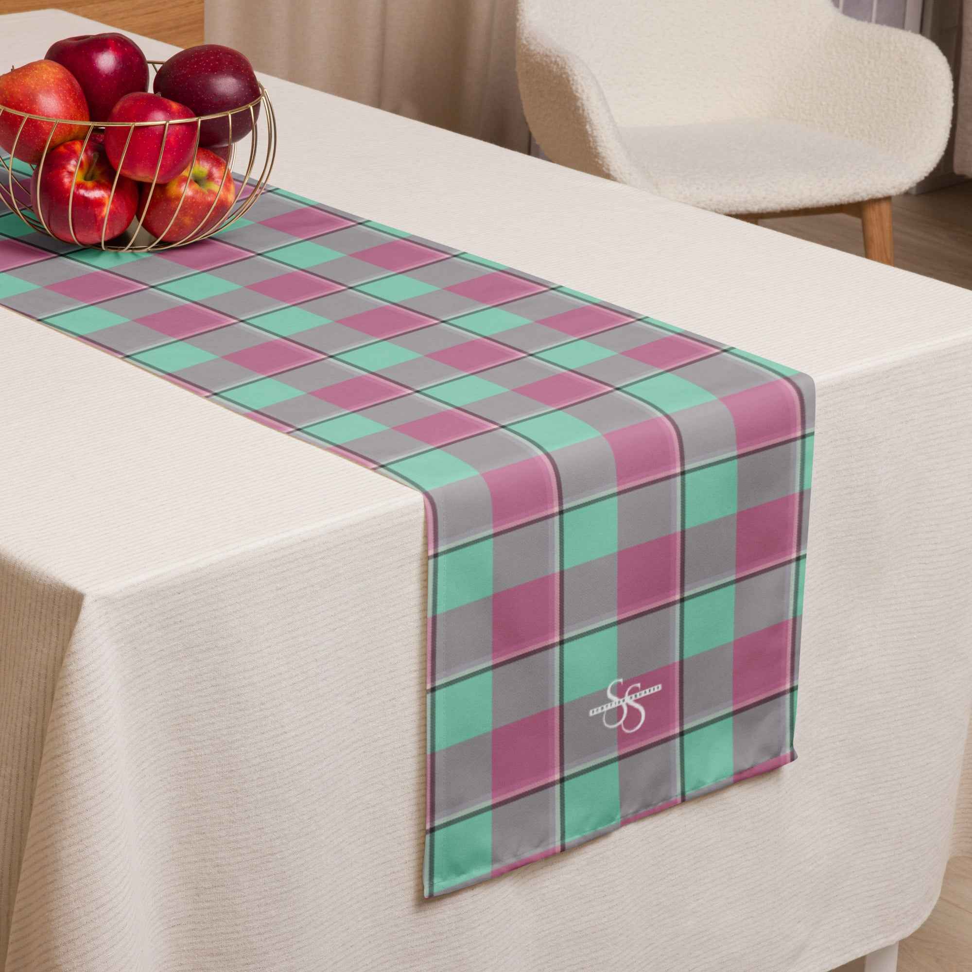 Table Runner Vista Blue and Turkish Rose Plaid Default Title - Scottish Squares