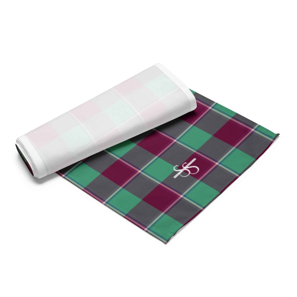 Table Runner Ocean Green and Mulberry Wood Plaid - Scottish Squares