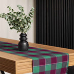 Table Runner Ocean Green and Mulberry Wood Plaid - Scottish Squares