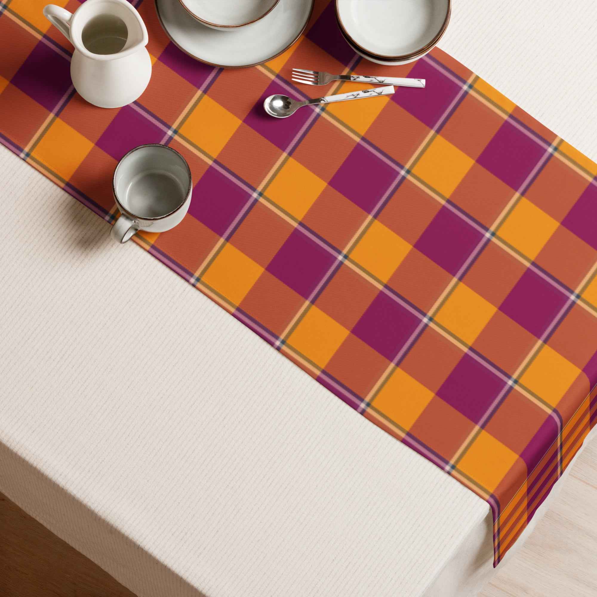 Table Runner Tahiti Gold and Rose Bud Cherry Plaid - Scottish Squares