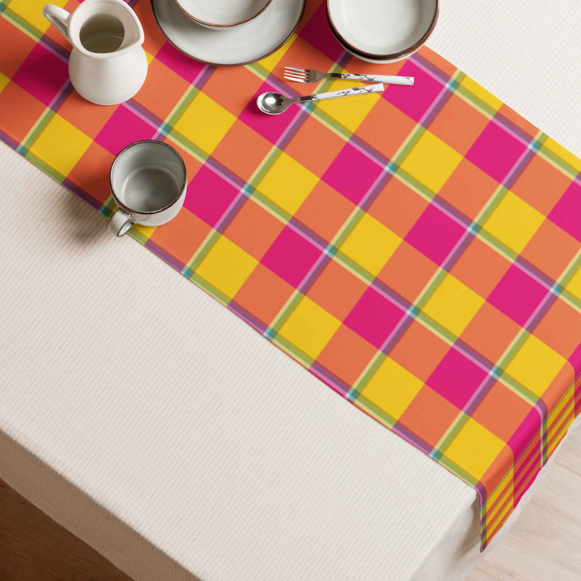 Table Runner Corn and Razzmatazz Plaid - Scottish Squares