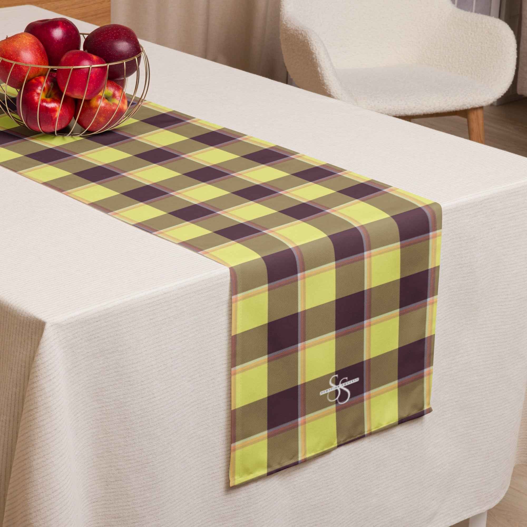 Table Runner Flax and Livid Brown Plaid Default Title - Scottish Squares
