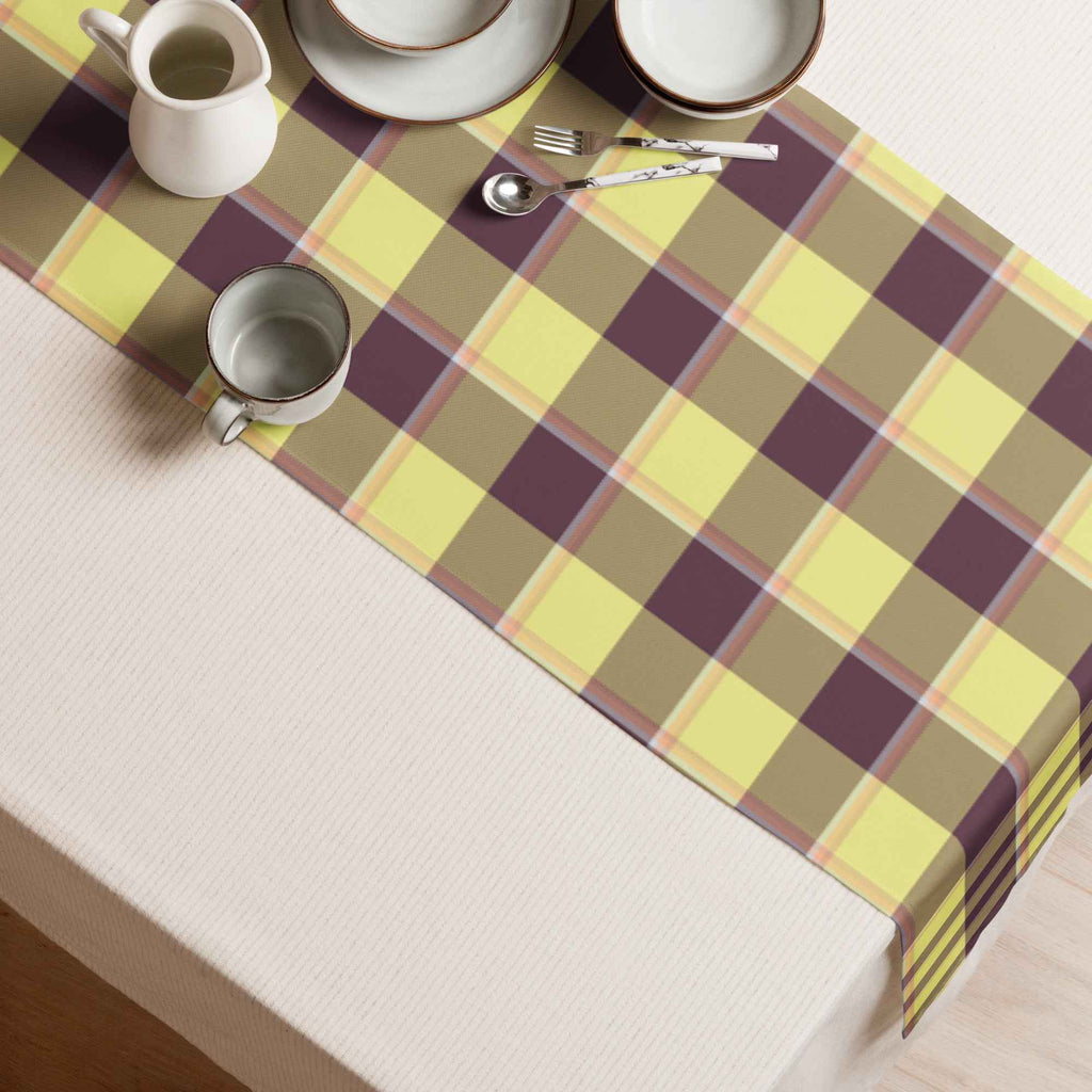Table Runner Flax and Livid Brown Plaid - Scottish Squares