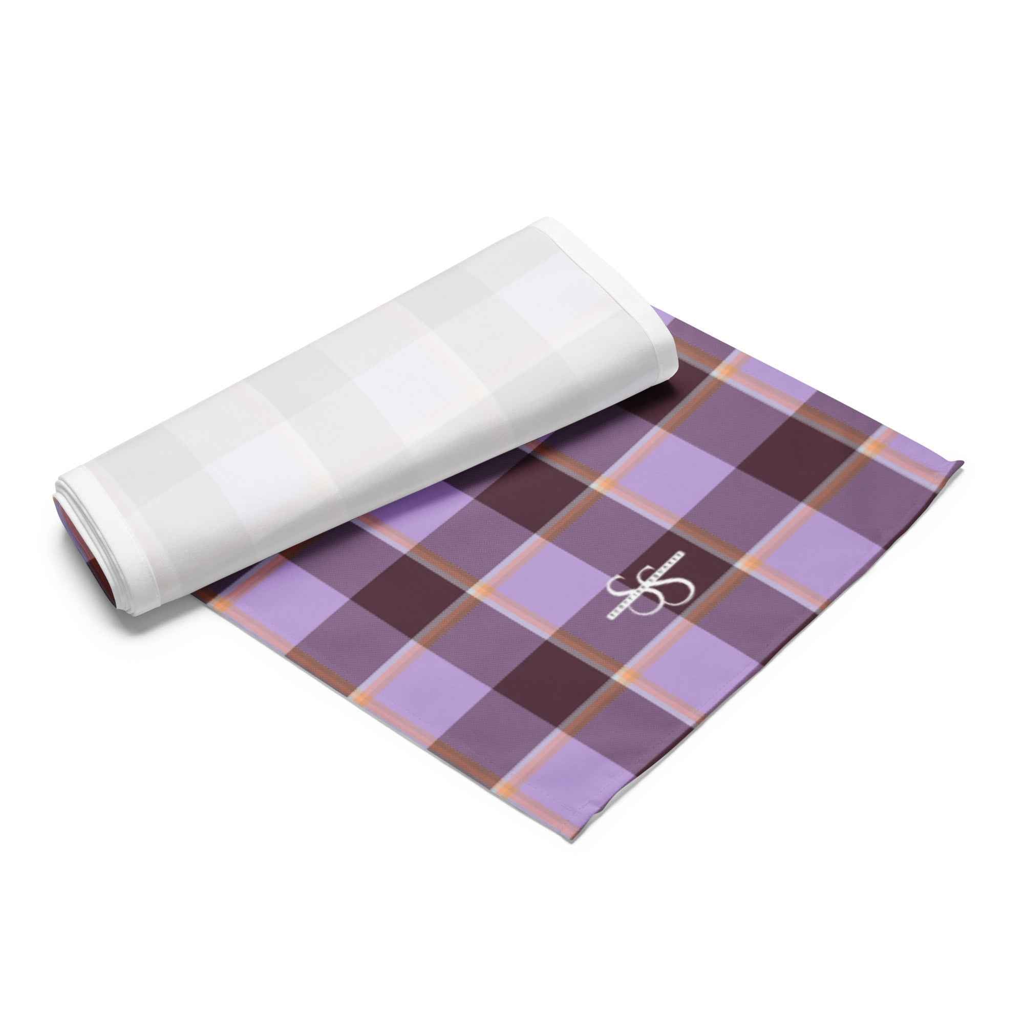 Table Runner Light Wisteria and Livid Brown Plaid - Scottish Squares