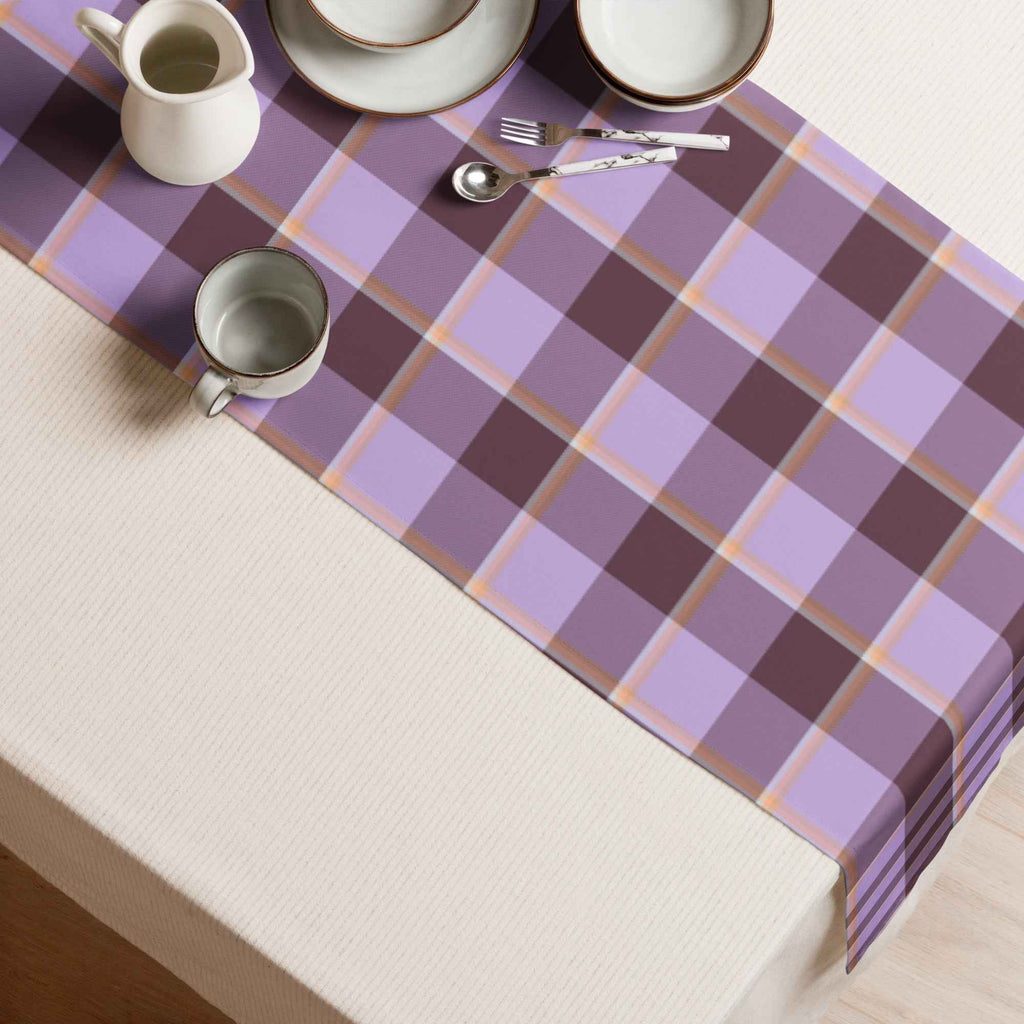 Table Runner Light Wisteria and Livid Brown Plaid - Scottish Squares