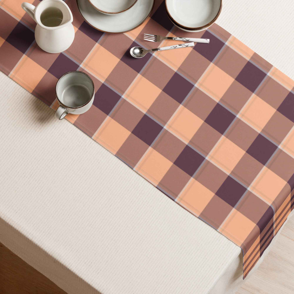 Table Runner Hit Pink and Livid Brown Plaid - Scottish Squares