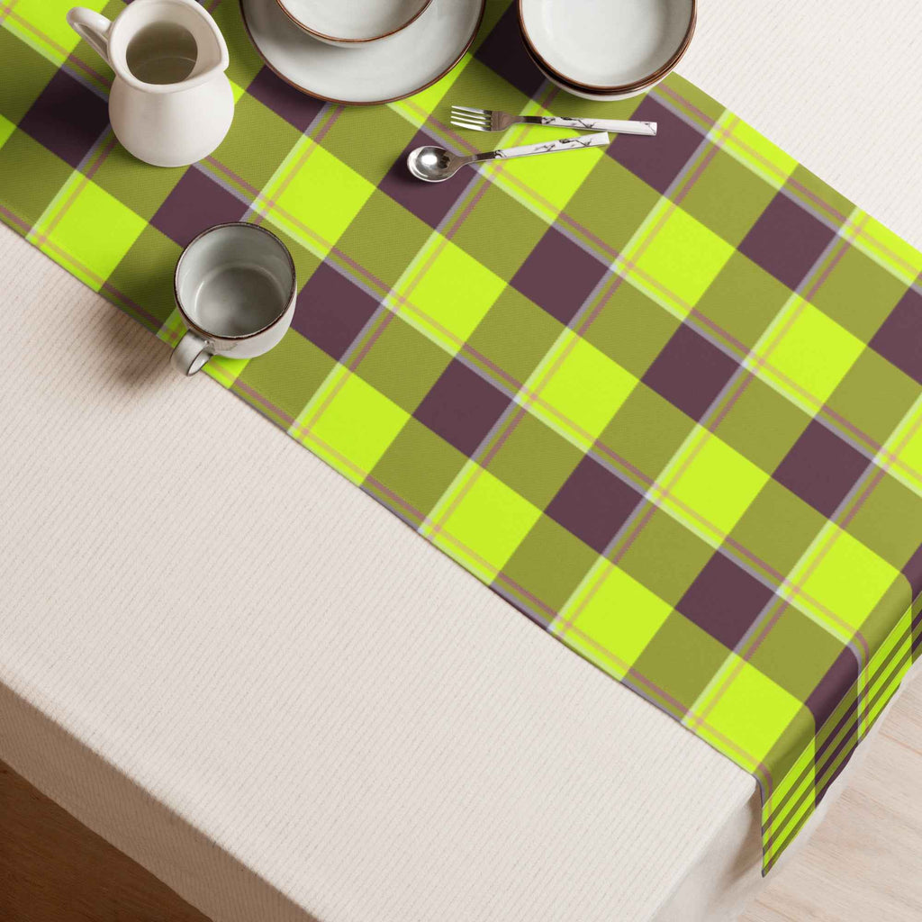 Table Runner Electric Lime and Livid Brown Plaid - Scottish Squares