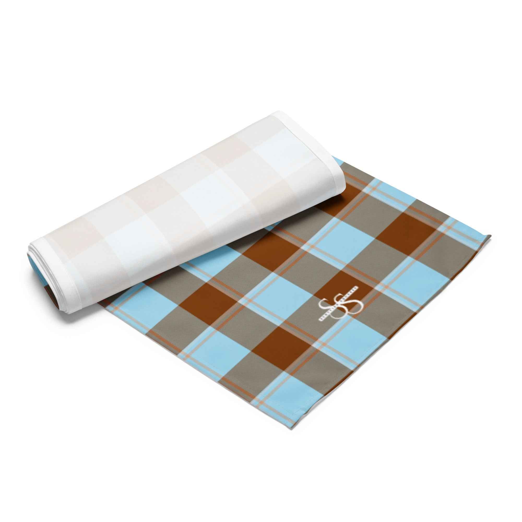 Table Runner Blizzard Blue and Livid Brown Plaid - Scottish Squares