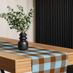 Table Runner Blizzard Blue and Livid Brown Plaid - Scottish Squares