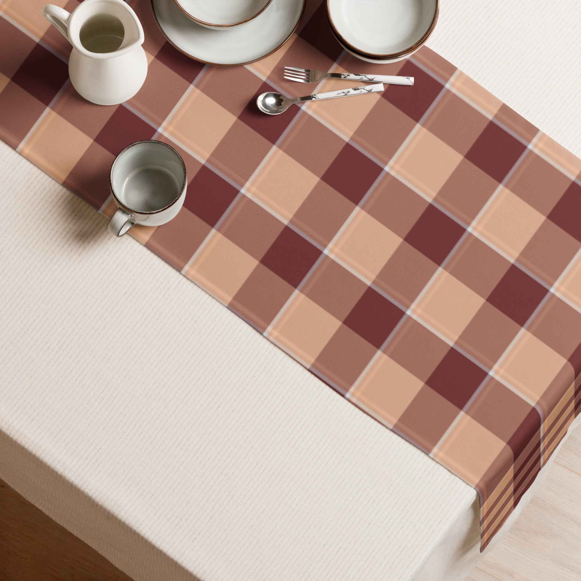 Table Runner Whiskey and Livid Brown Plaid - Scottish Squares