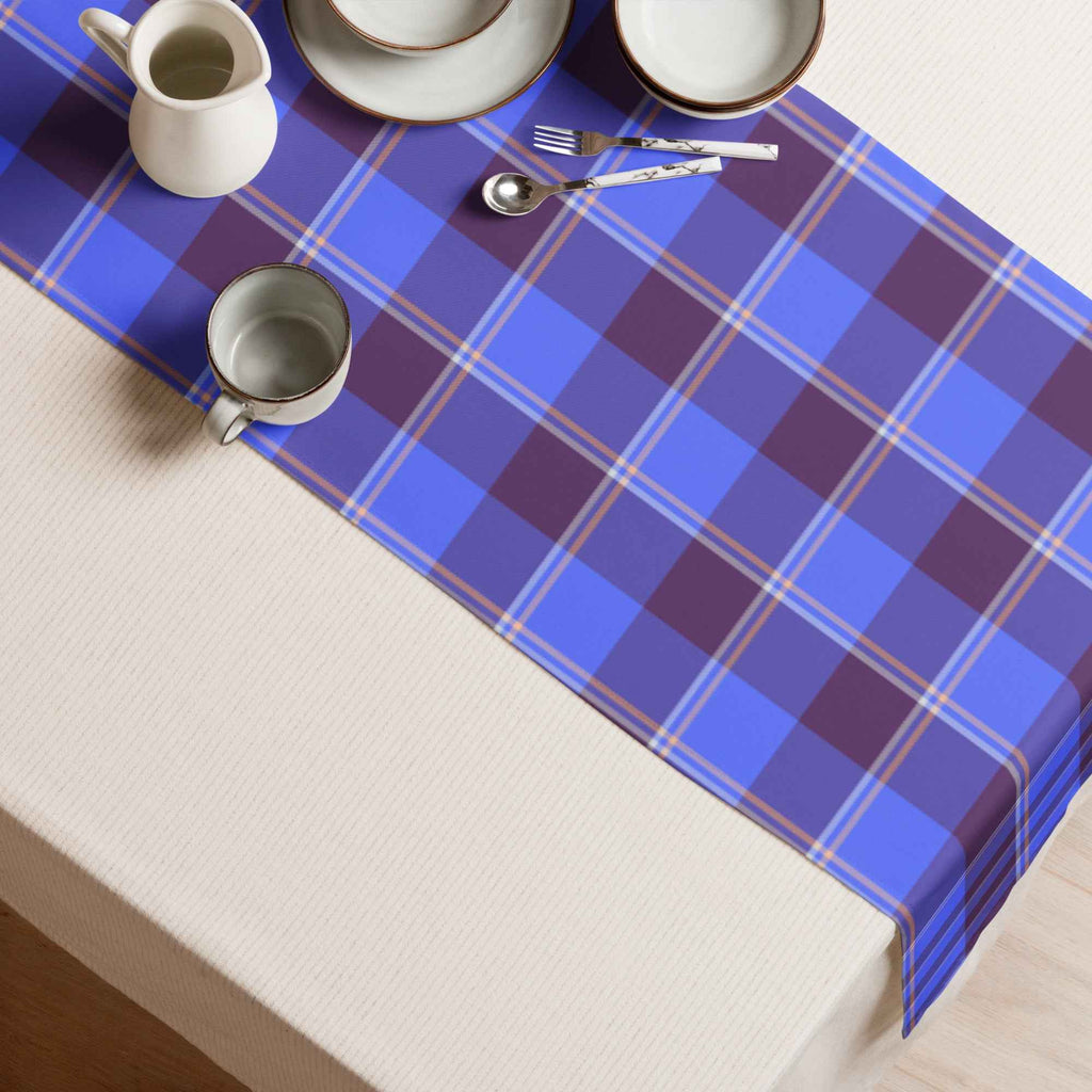 Table Runner Cornflower Blue and Livid Brown Plaid - Scottish Squares