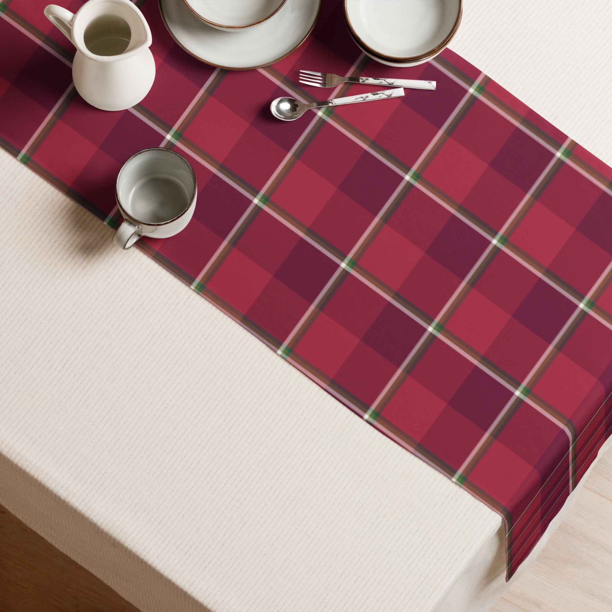 Table Runner Old Brick and Cab Sav Plaid - Scottish Squares