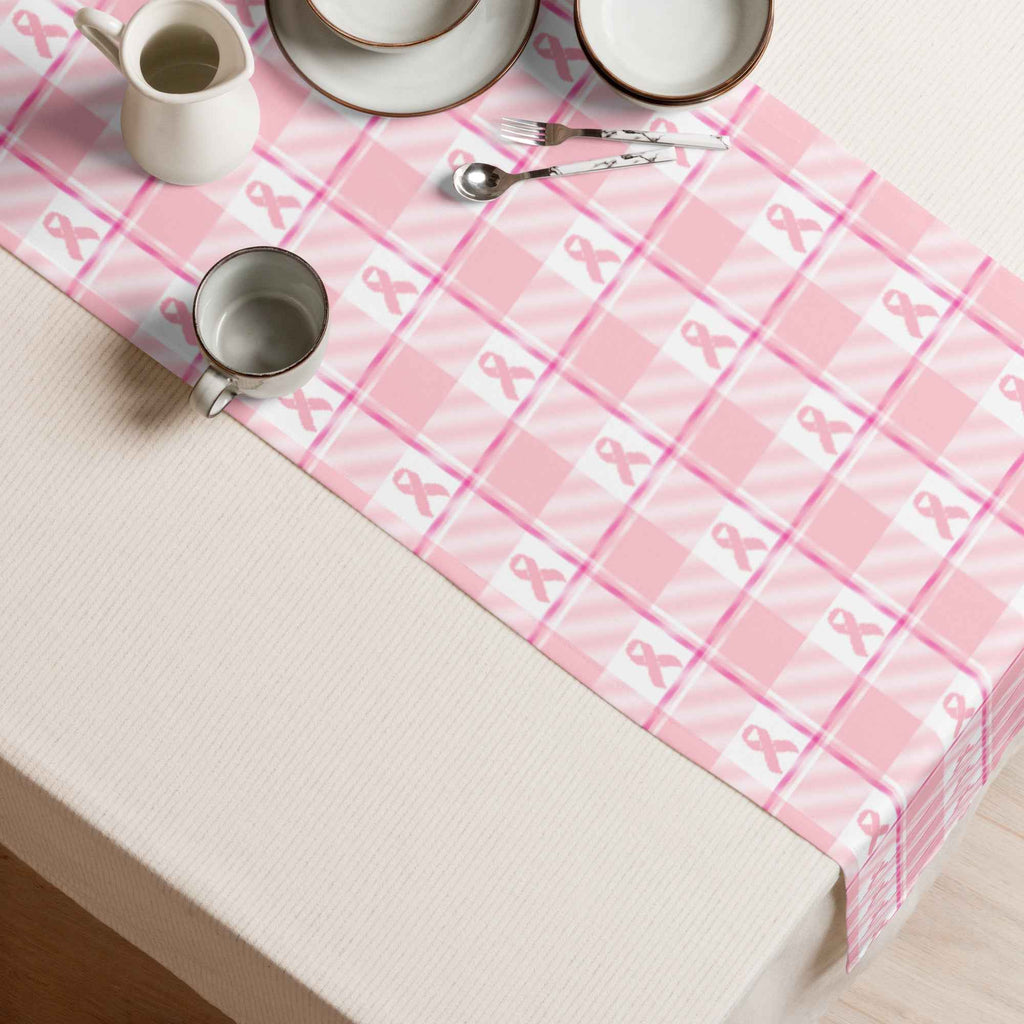 Table Runner Breast Cancer Awareness Plaid - Scottish Squares
