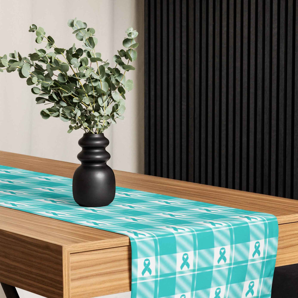 Table Runner Ovarian Cancer Awareness Plaid - Scottish Squares