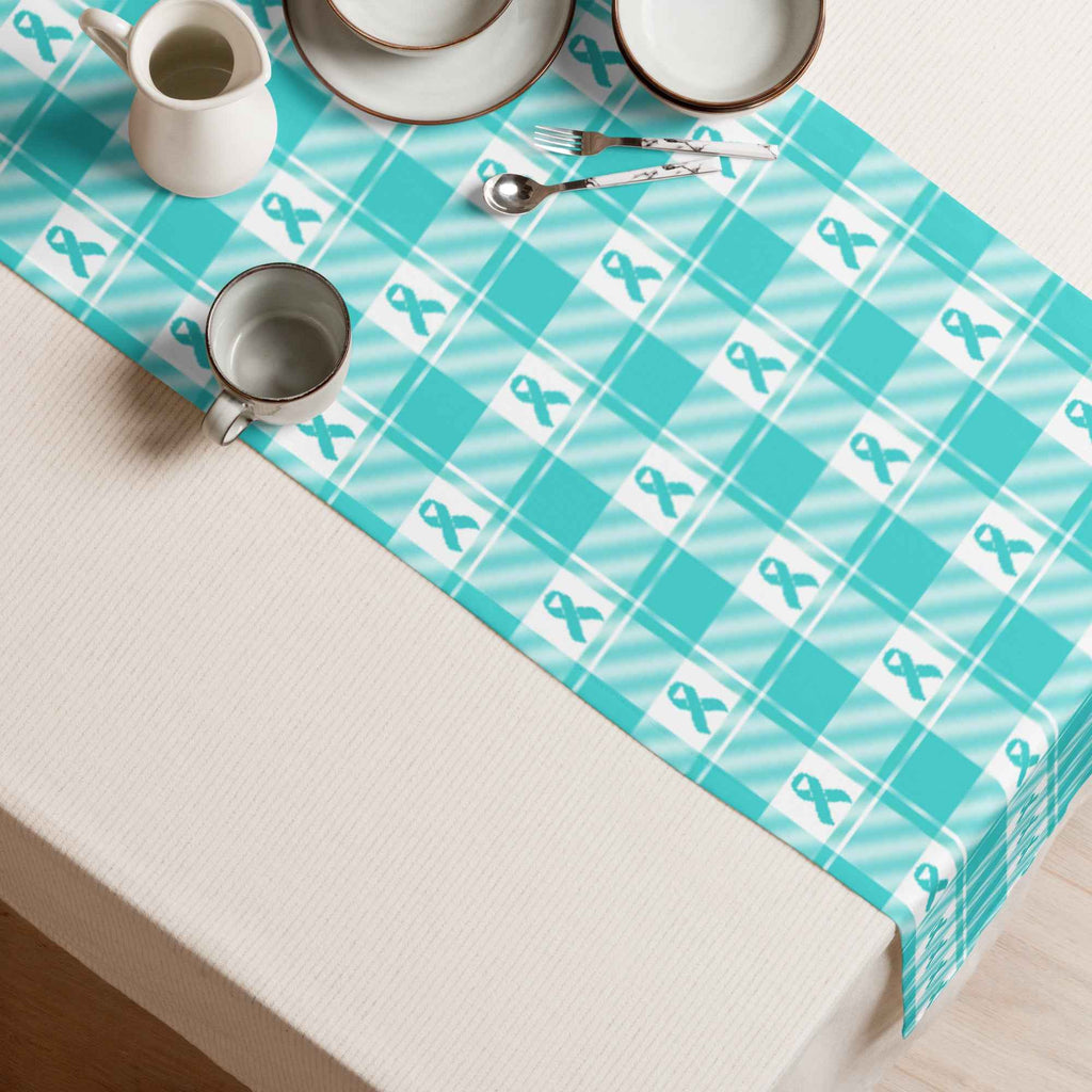 Table Runner Ovarian Cancer Awareness Plaid - Scottish Squares