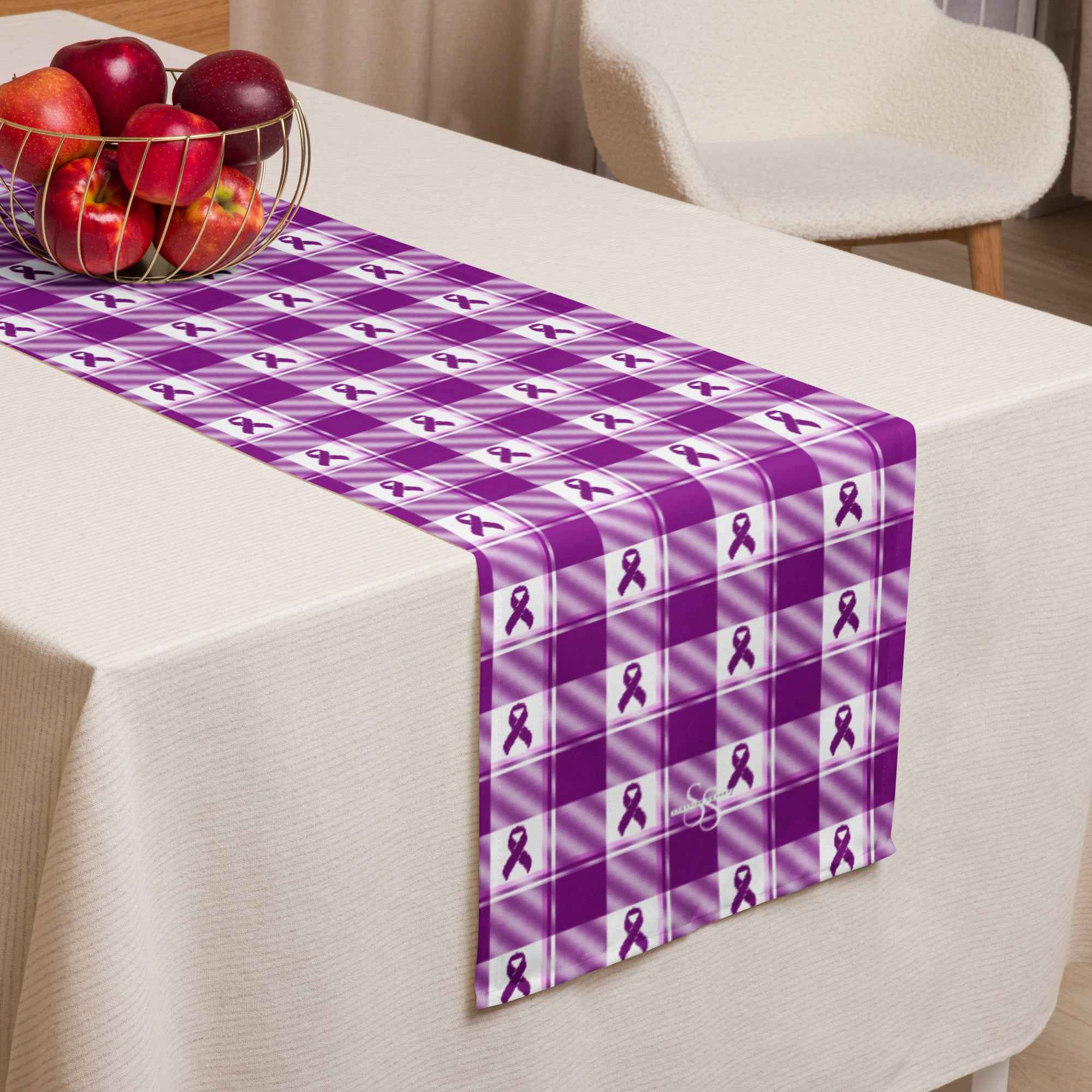 Table Runner Pancreatic Cancer Awareness Plaid - Scottish Squares
