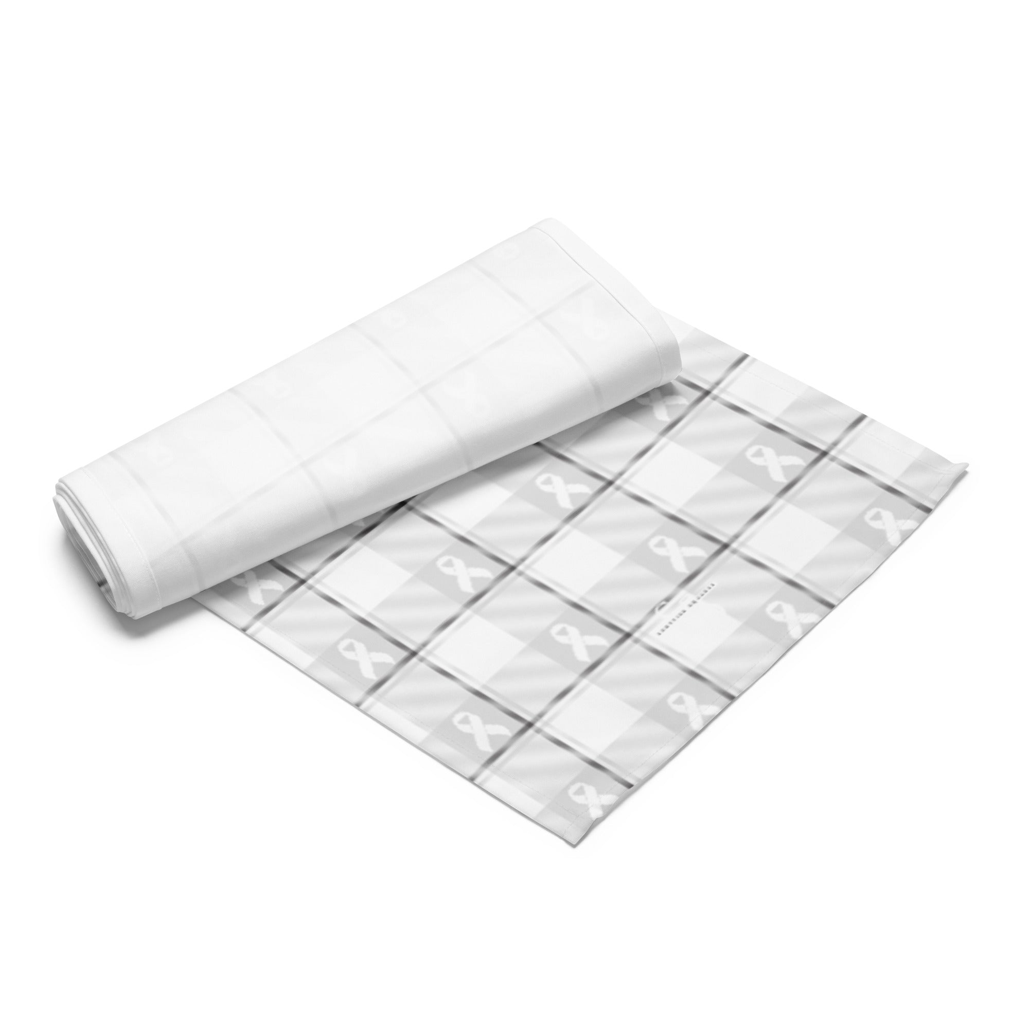 Table Runner Lung Cancer Awareness Plaid, White Ribbon, Supportive Gift - Scottish Squares