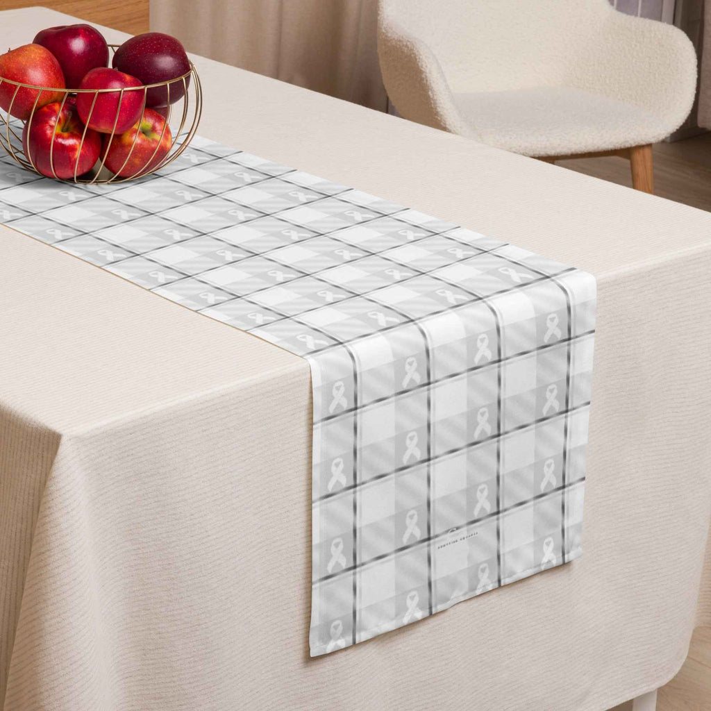 Table Runner Lung Cancer Awareness Plaid, White Ribbon, Supportive Gift - Scottish Squares