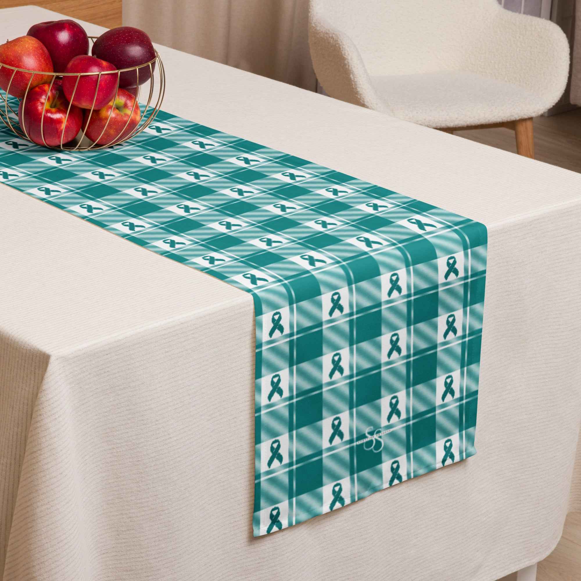 Table Runner Cervical Cancer Awareness Plaid, Teal Ribbon, Supportive Gift Default Title - Scottish Squares