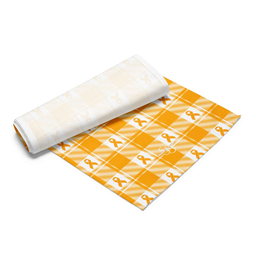 Table Runner Kidney Cancer Awareness Plaid, Orange Ribbon, Supportive Gift - Scottish Squares