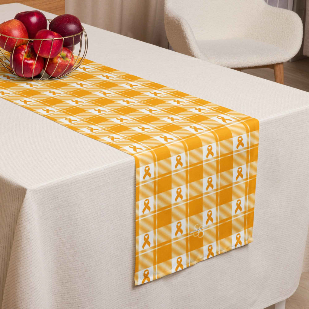 Table Runner Kidney Cancer Awareness Plaid, Orange Ribbon, Supportive Gift Default Title - Scottish Squares