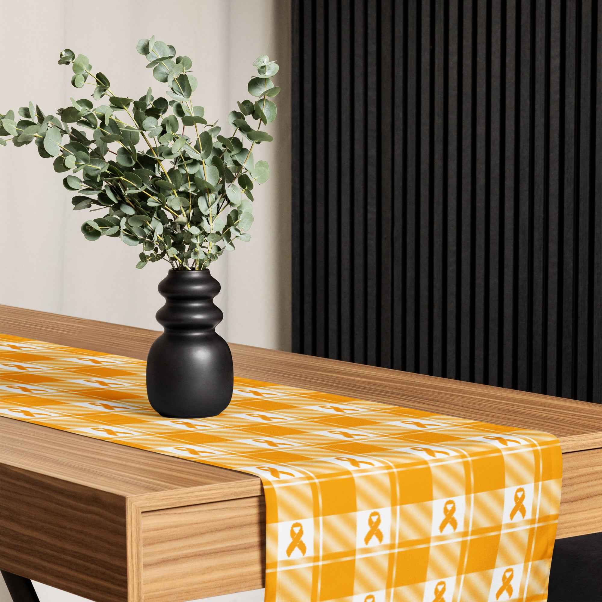 Table Runner Kidney Cancer Awareness Plaid, Orange Ribbon, Supportive Gift - Scottish Squares