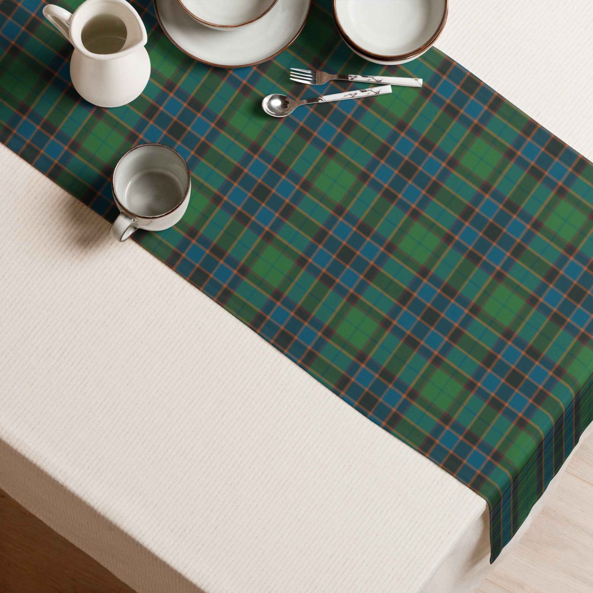 Table Runner Green Blue Orange Plaid Tartan