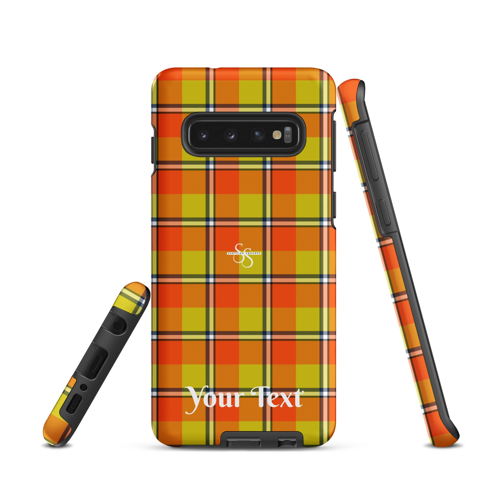 Personalized Blaze Orange and Bird Flower Plaid Samsung Tough Case - Scottish Squares