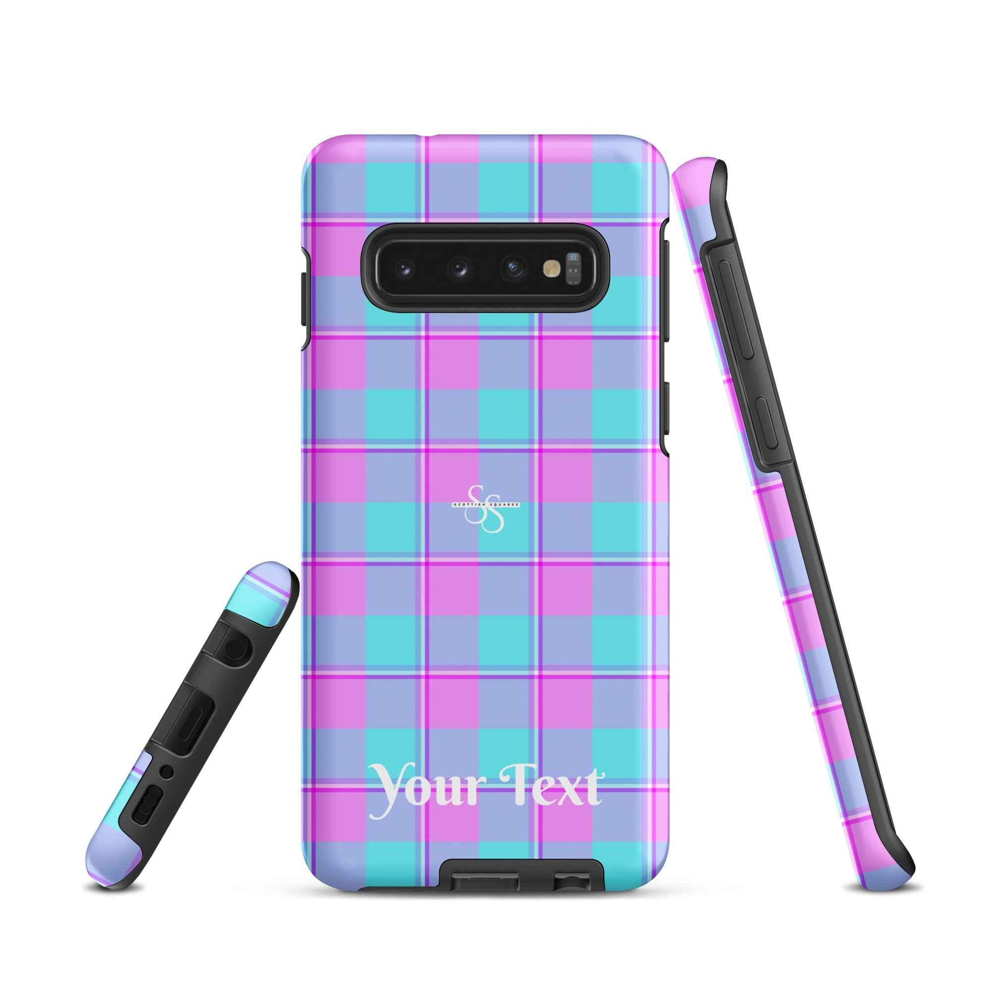 Personalized Mauve and Coastal Mist Plaid Samsung Tough Case - Scottish Squares