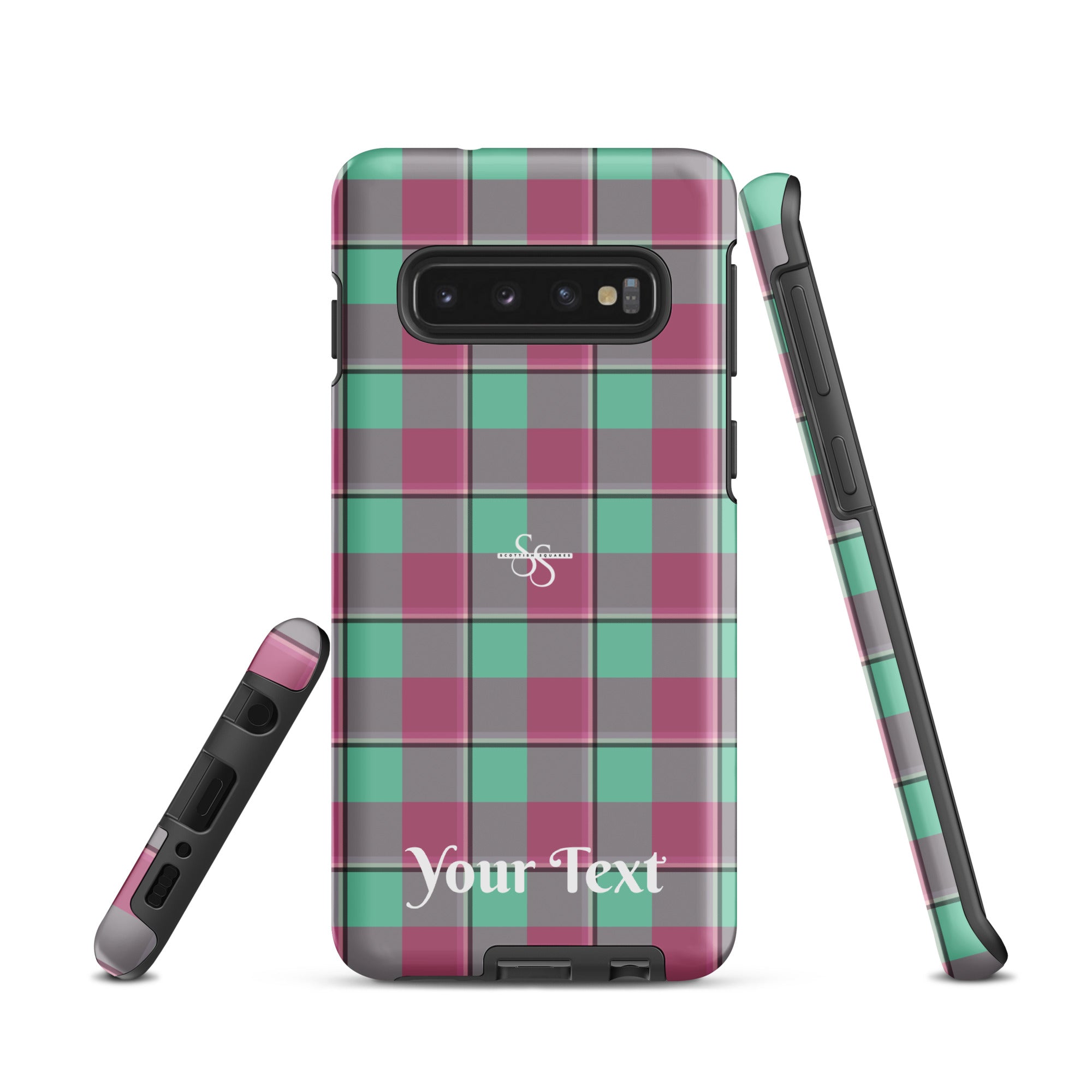 Personalized Vista Blue and Turkish Rose Plaid Samsung Tough Case - Scottish Squares