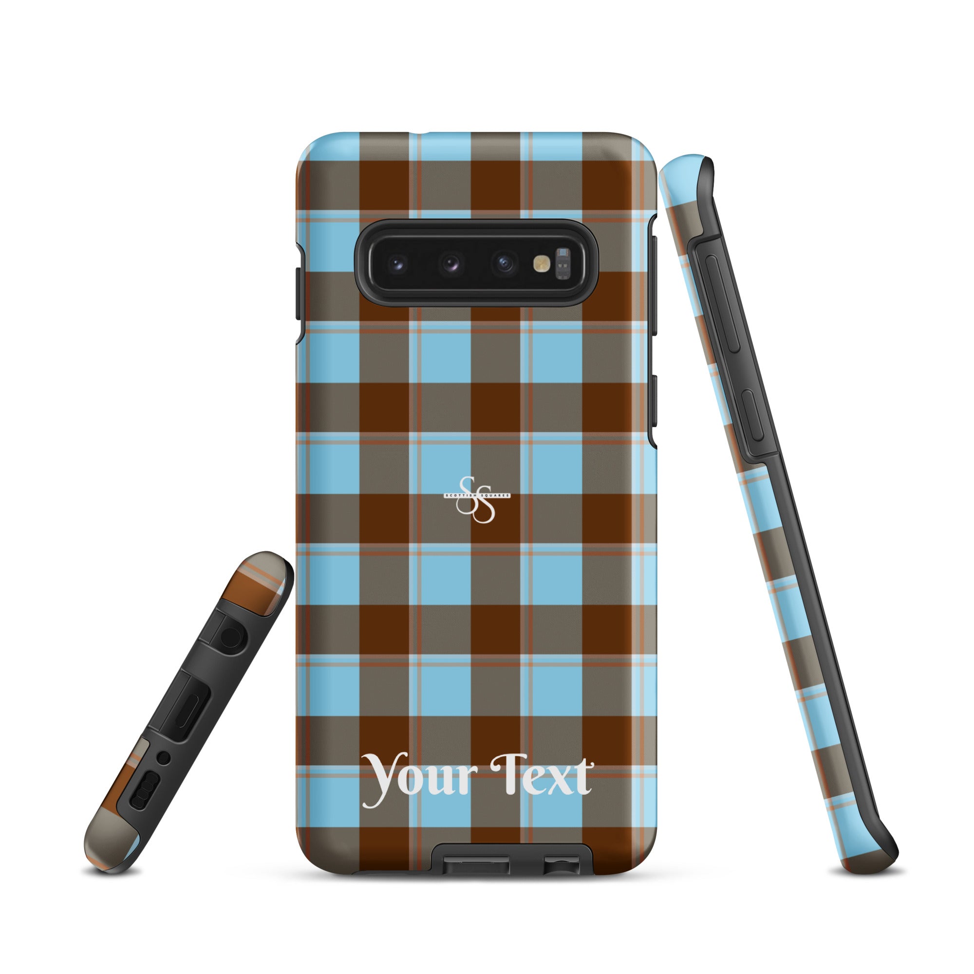 Personalized Blizzard Blue and Livid Brown Plaid Samsung Tough Case - Scottish Squares