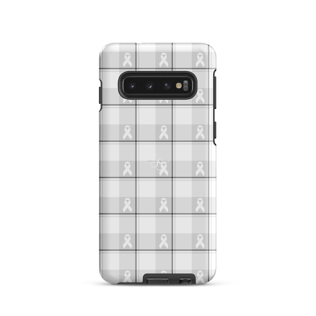 Tough Case for Samsung Lung Cancer Awareness Plaid, White Ribbon, Supportive Gift Samsung Galaxy S10 - Scottish Squares