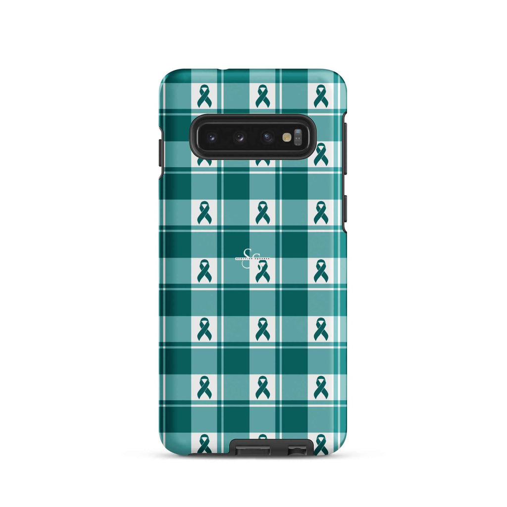 Tough Case for Samsung Cervical Cancer Awareness Plaid, Teal Ribbon, Supportive Gift Samsung Galaxy S10 - Scottish Squares