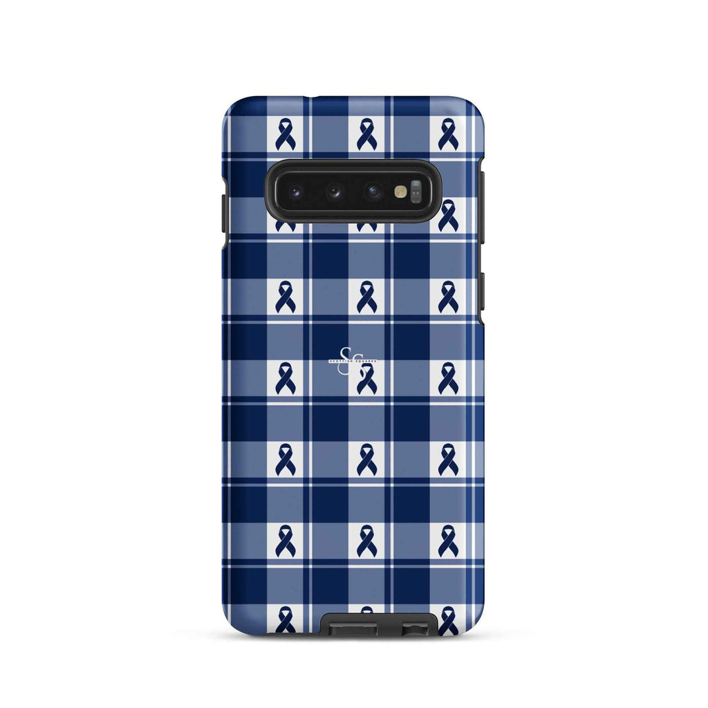 Tough Case for Samsung Colorectal Cancer Awareness Plaid, Dark Blue Ribbon, Supportive Gift Samsung Galaxy S10 - Scottish Squares