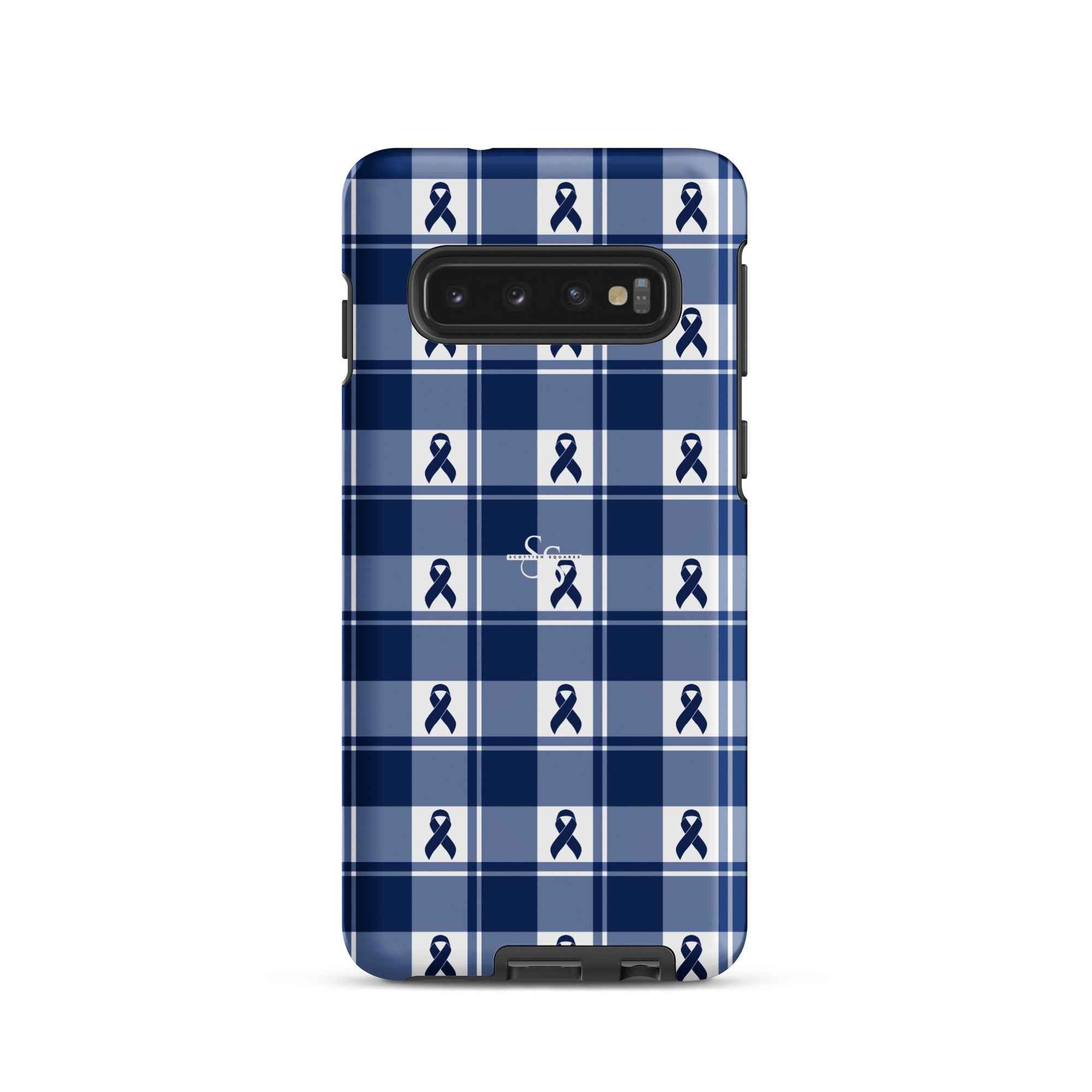 Tough Case for Samsung Colorectal Cancer Awareness Plaid, Dark Blue Ribbon, Supportive Gift Samsung Galaxy S10 - Scottish Squares