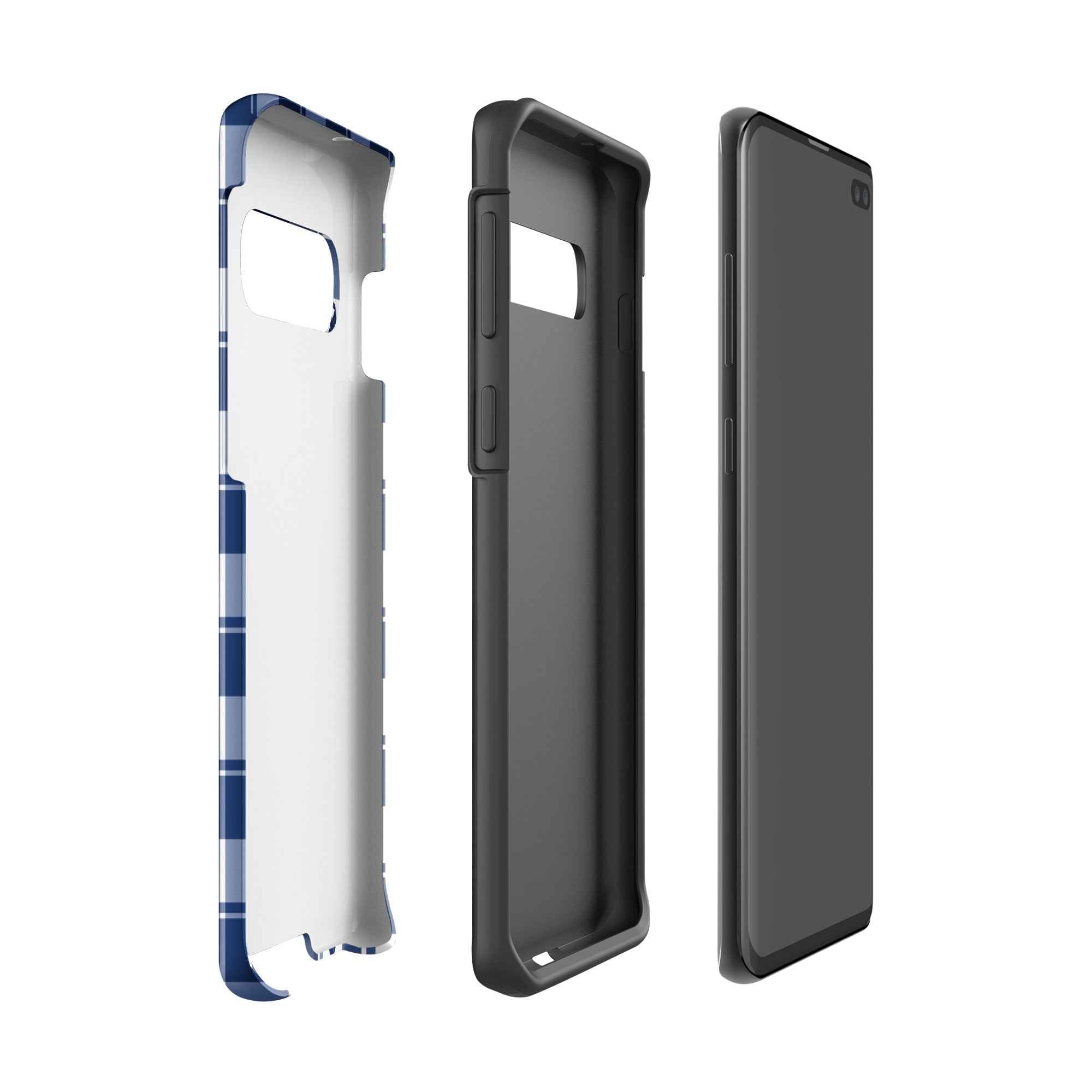 Tough Case for Samsung Colorectal Cancer Awareness Plaid, Dark Blue Ribbon, Supportive Gift - Scottish Squares