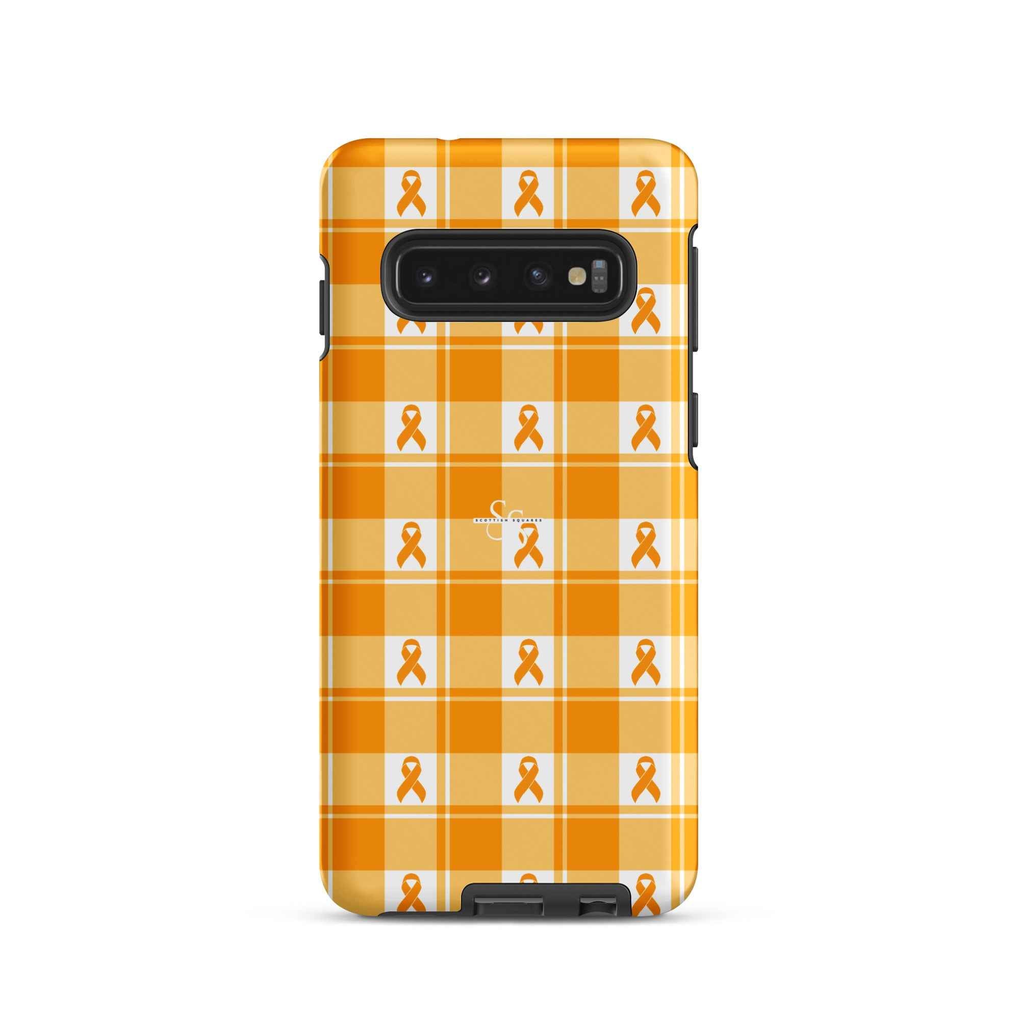 Tough Case for Samsung Kidney Cancer Awareness Plaid, Orange Ribbon, Supportive Gift Samsung Galaxy S10 - Scottish Squares